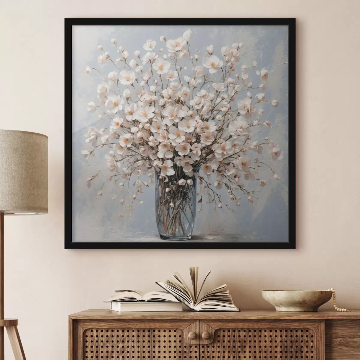 Affiche Fleurs blanches dans un vase transparent f42547