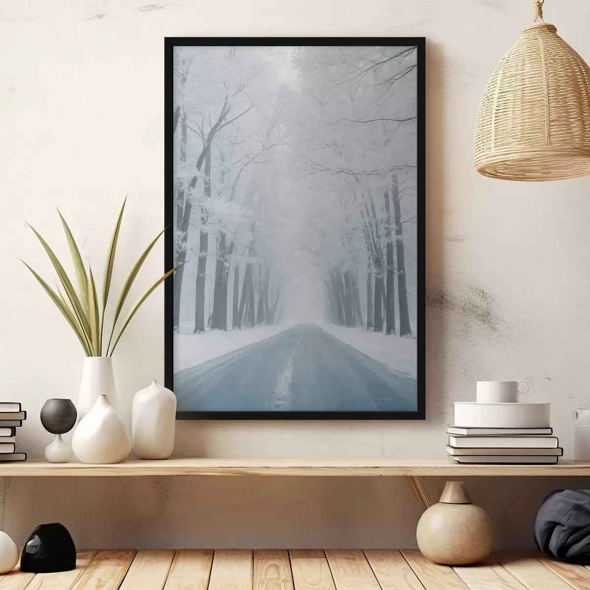 Poster Weg door het bos in de winter f42551