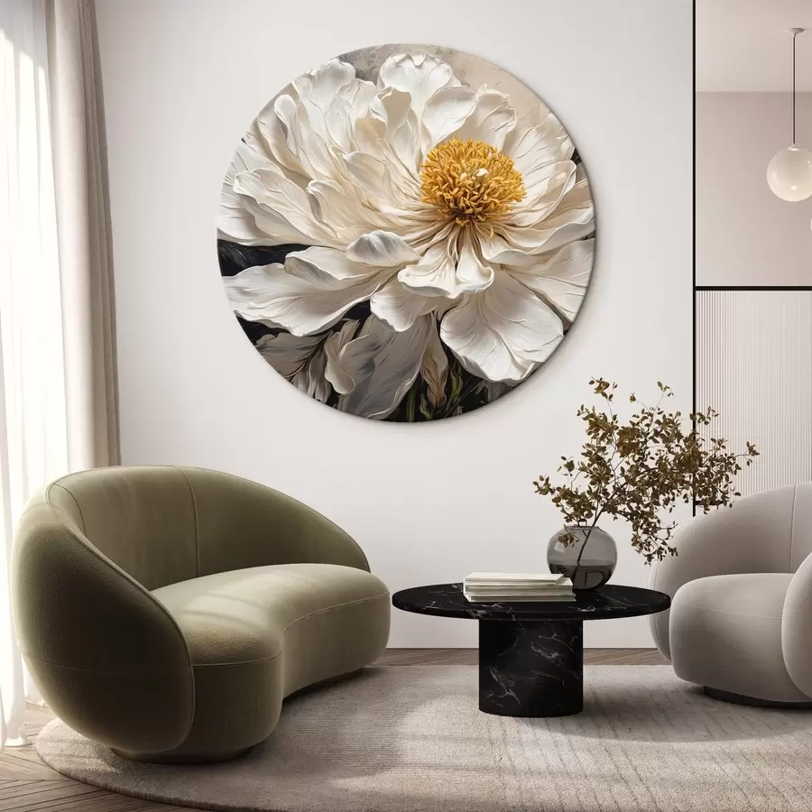  Schilderijen Witte bloem op zwart-beige achtergrond r42522