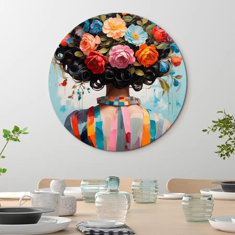  Peintures Fille en robe colorée et fleurs r42524