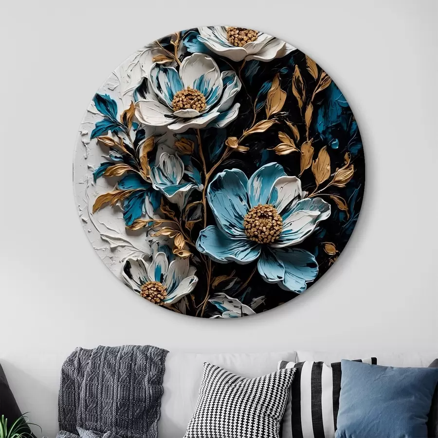  Schilderijen Bloemen en stengels op zwart-witte achtergrond in olieverfschilderijstijl r42532