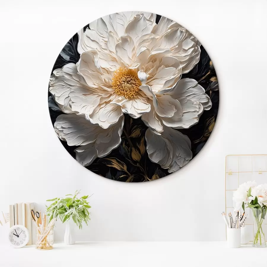  Schilderijen Witte bloem op zwarte achtergrond in olieverfschilderijstijl r42544