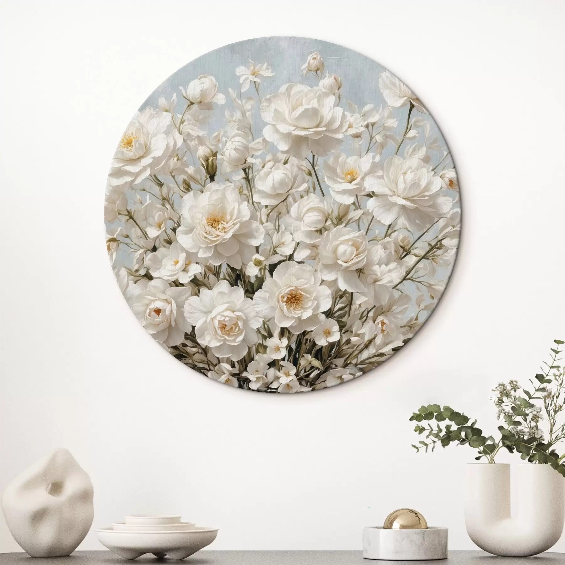  Schilderijen Witte bloemen in transparante vaas in acrylschilderstijl r42545