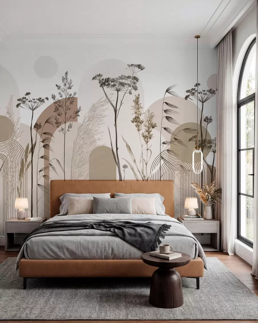 Fotobehang Botanische bogen in oker w08665