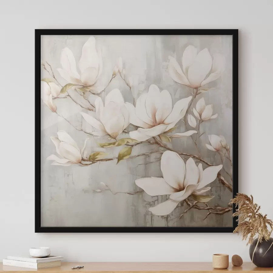 Papier peint photo Branche avec tendance aux fleurs de magnolia f42632