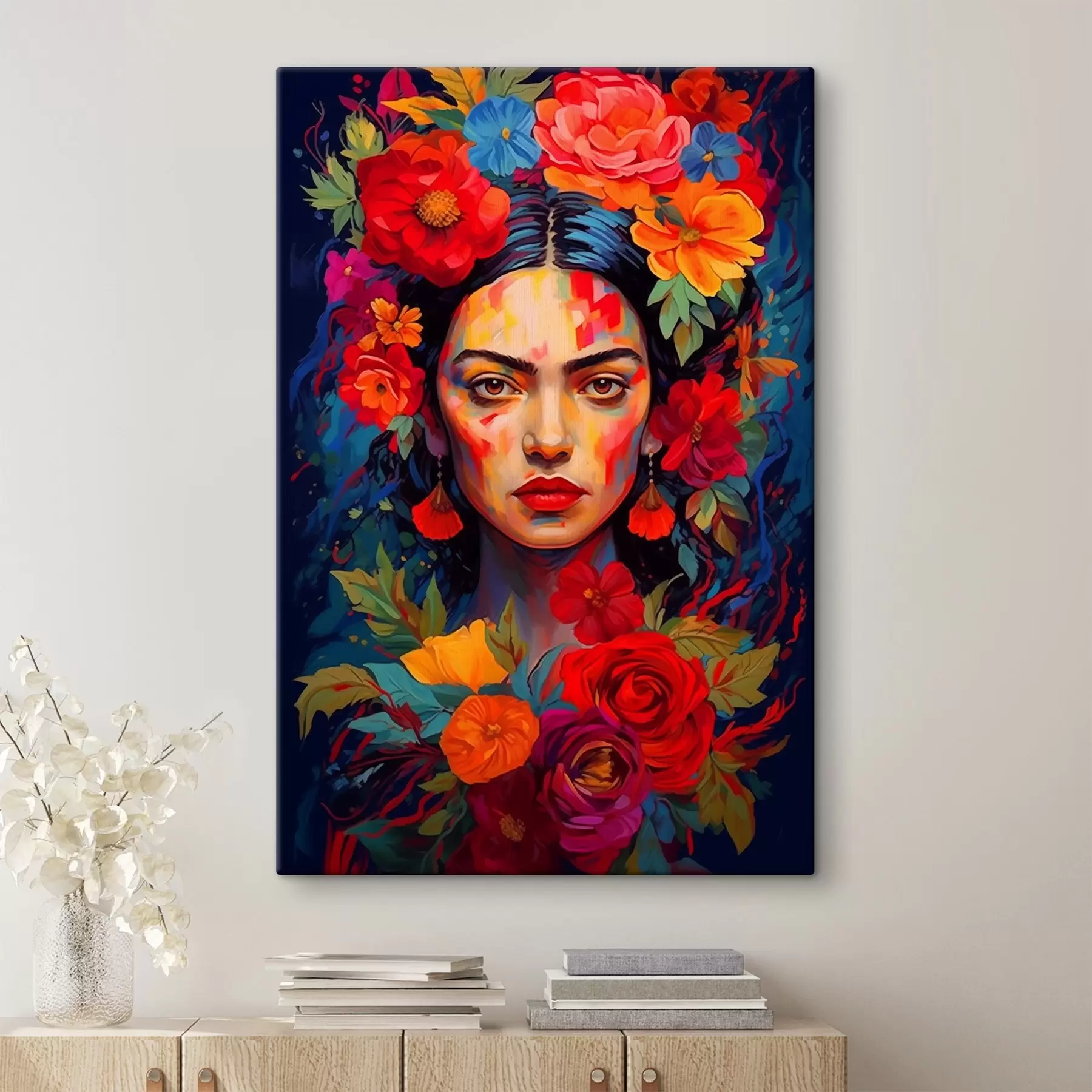  Peintures Portrait de femme avec cadre floral dans un style abstrait lumineux s42653