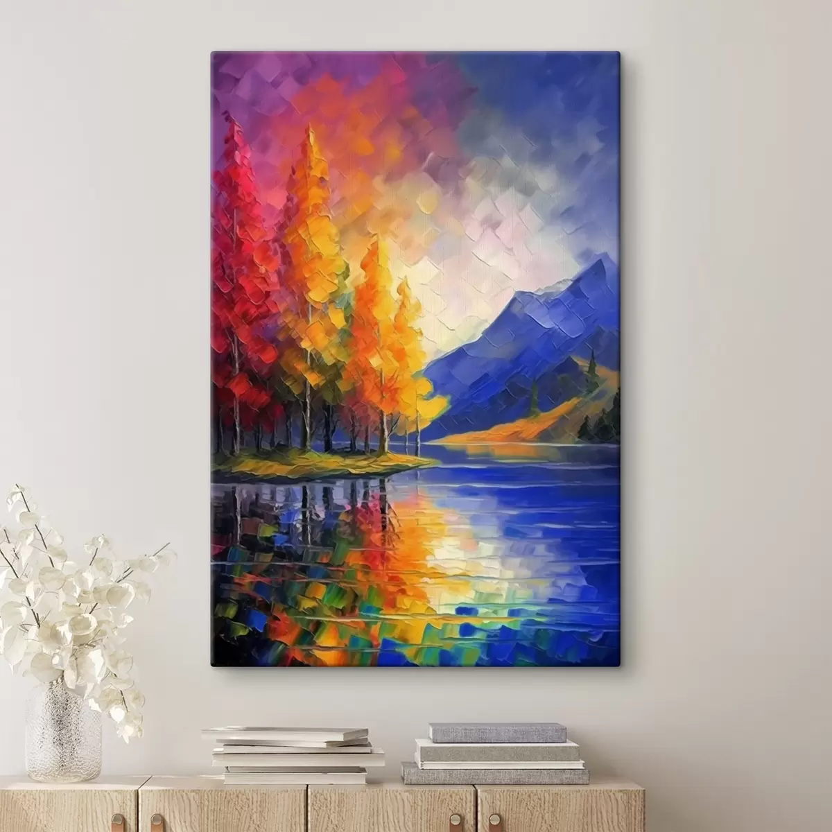  Schilderijen Herfstlandschap met meer en bergen s42661