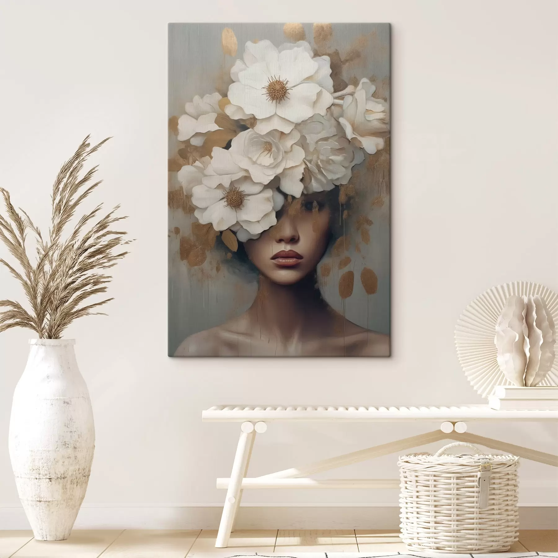  Schilderijen Portret met witte bloemen s42664