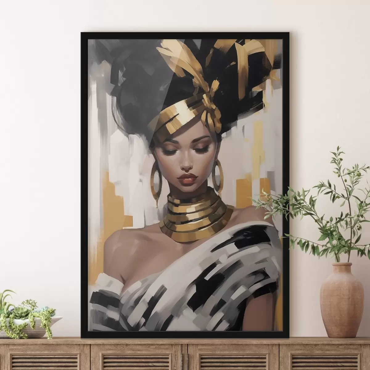 Poster Portret van een vrouw met moderne etnische stijl f42648