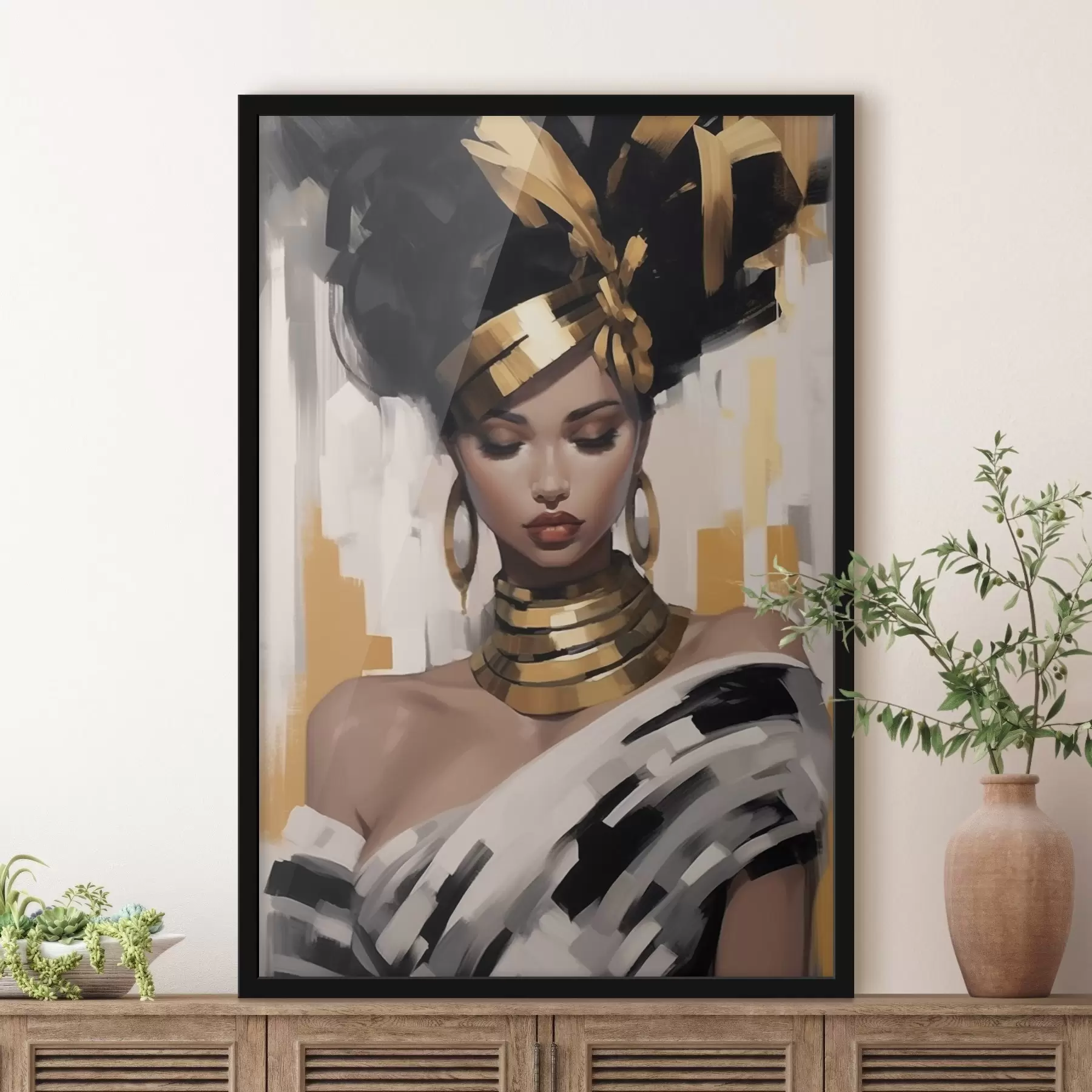  Schilderijen Portret van een vrouw met moderne etnische stijl f42648