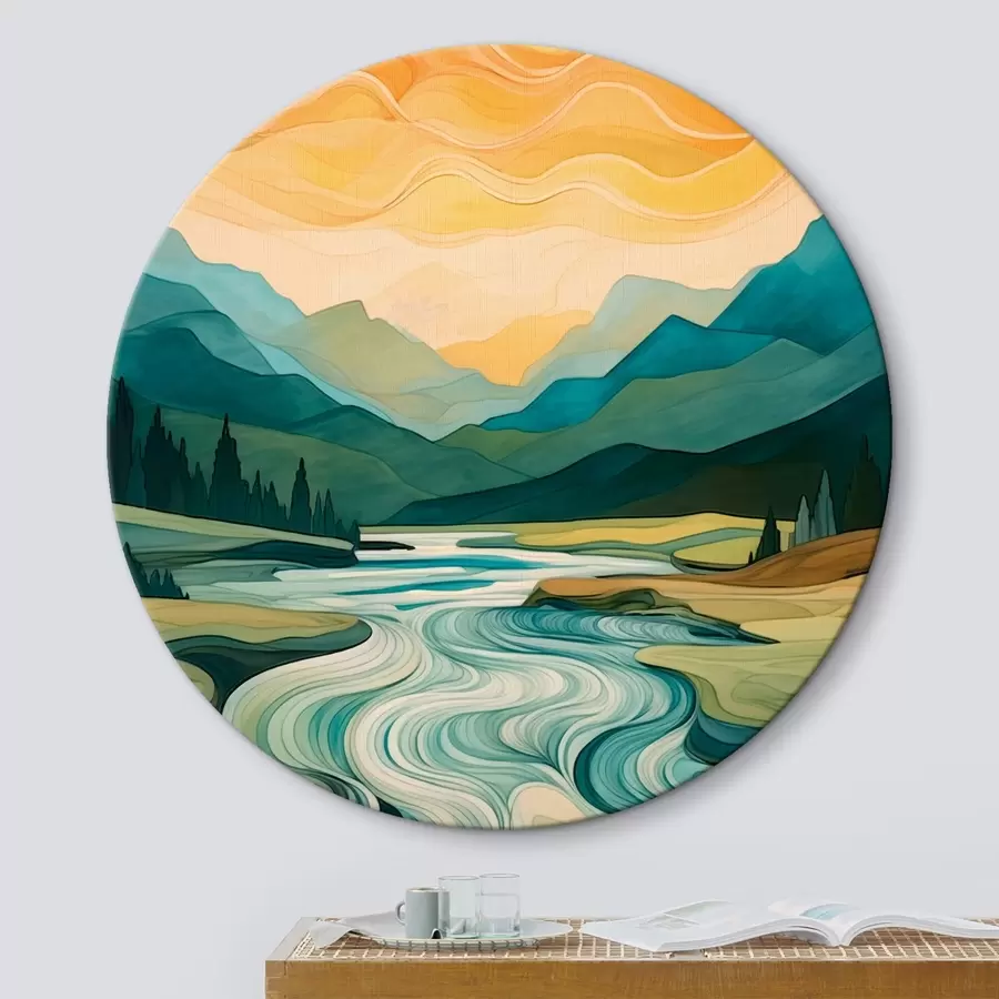  Schilderijen Landschap met rivier in abstracte stijl r42652