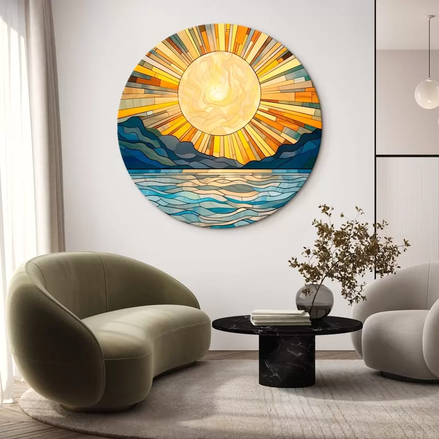  Schilderijen Zon en golven in de stijl van glas-in-loodkunst r42654