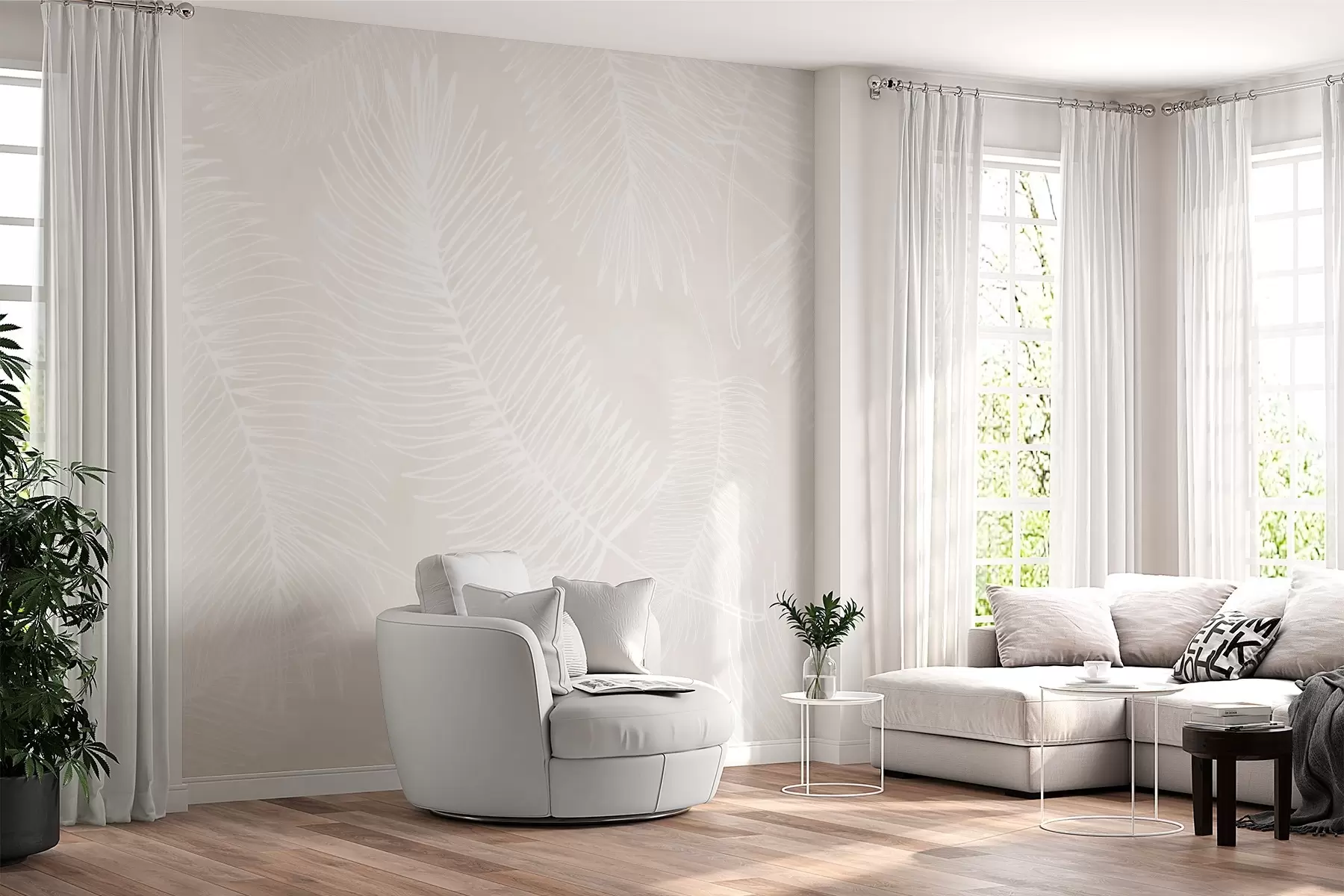 Papier peint photo Silhouettes de feuilles blanches sur fond texturé w02894