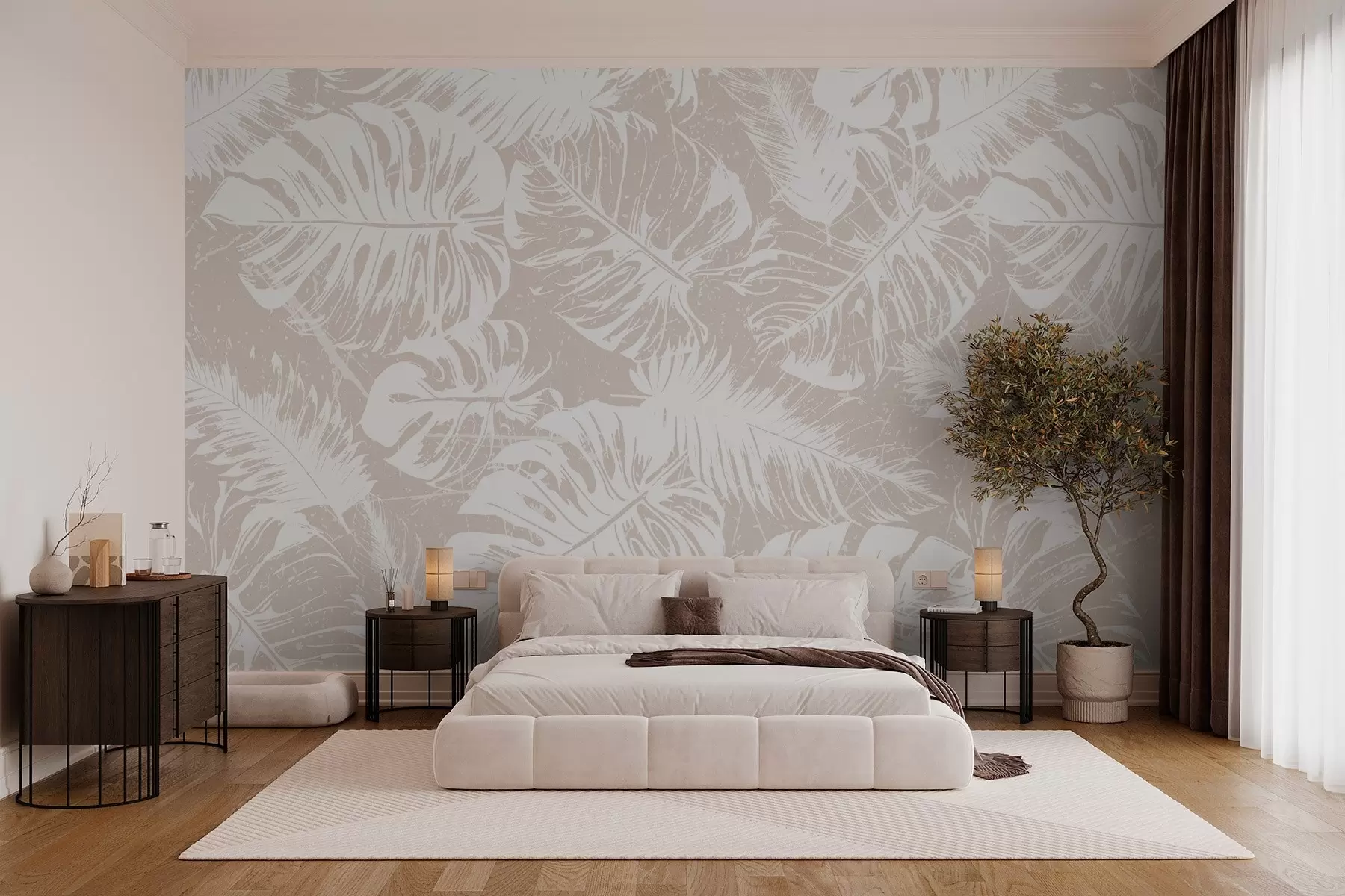 Papier peint photo Silhouettes de feuilles blanches sur fond texturé w02895v1