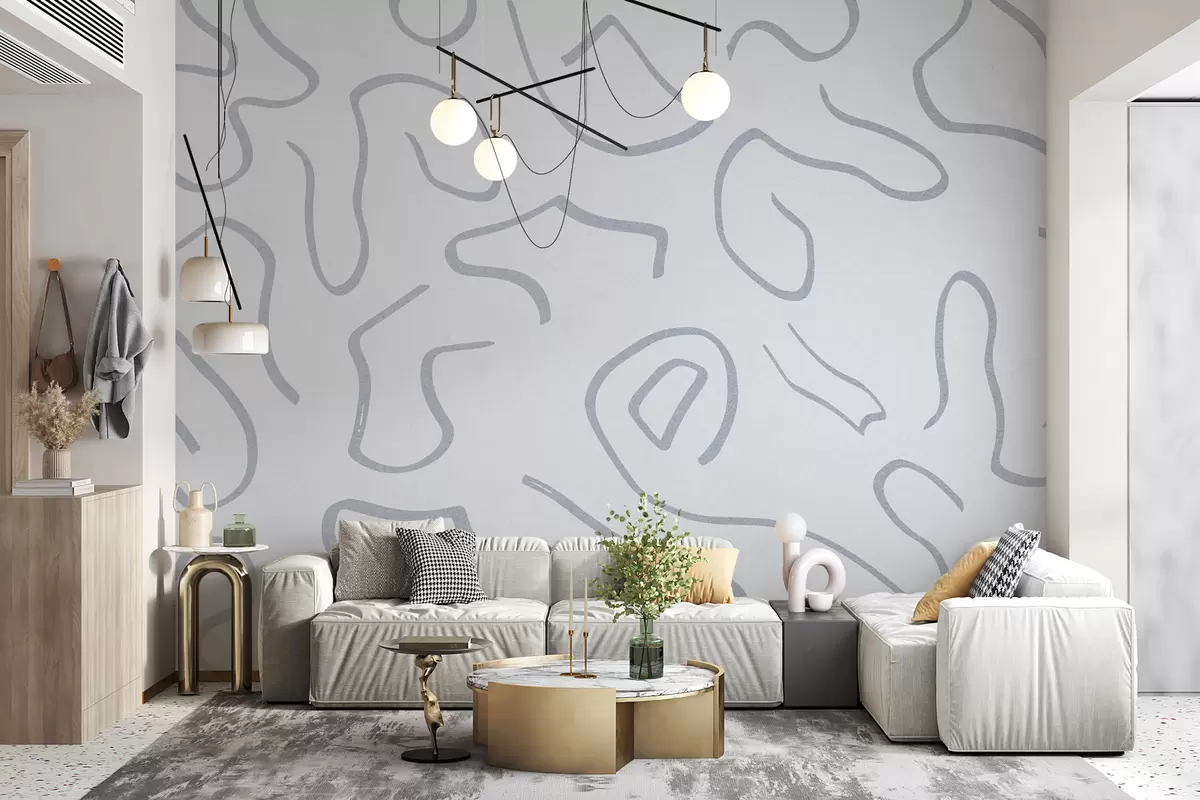 Fotobehang Lijnen en krullen in blauwe kleur w02915v1