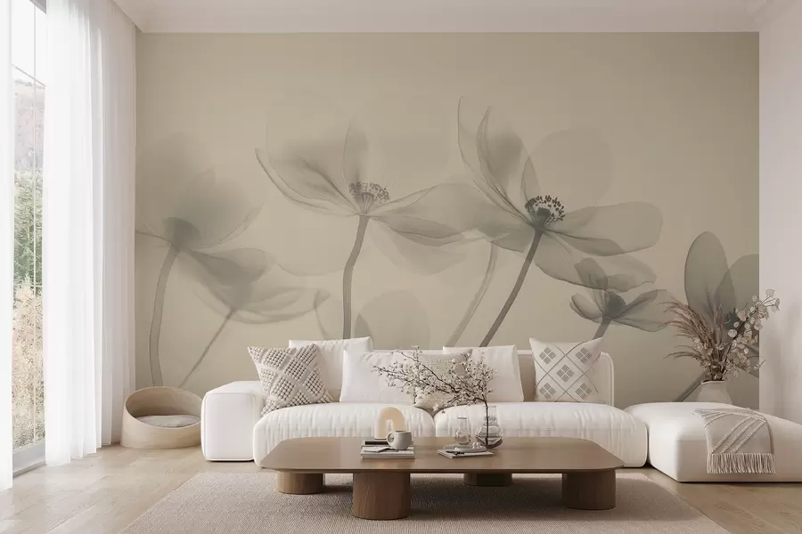 Fotobehang Luchtige wilde bloemen in een beige tint w08490