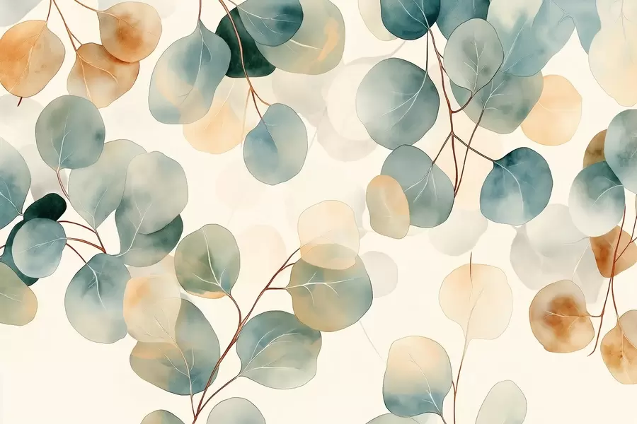 Papier peint photo Dessin d'eucalyptus à l'aquarelle, couleurs douces et pastel, floral w02938