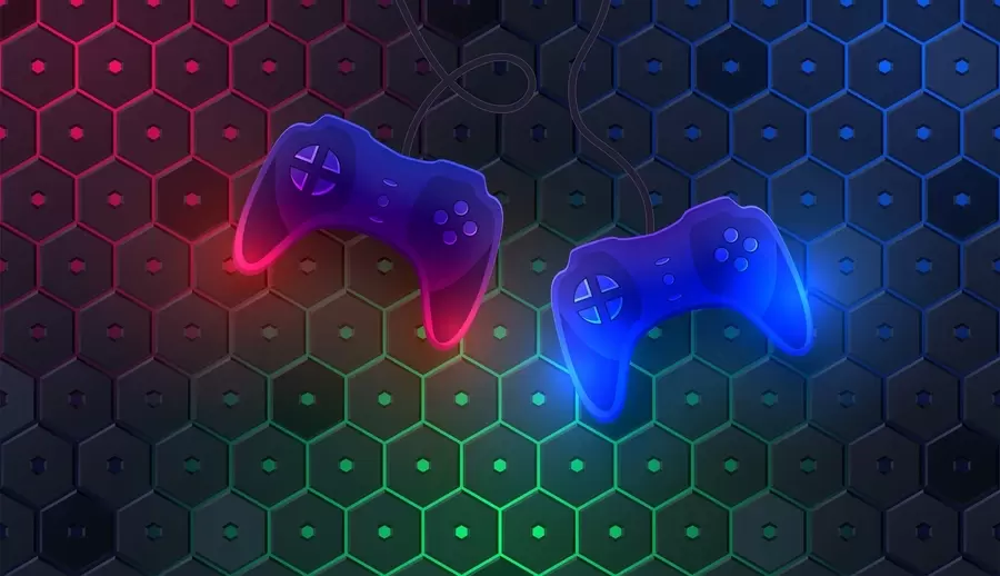 Fotobehang Spelbehang met joysticks in donkere kleuren w02904