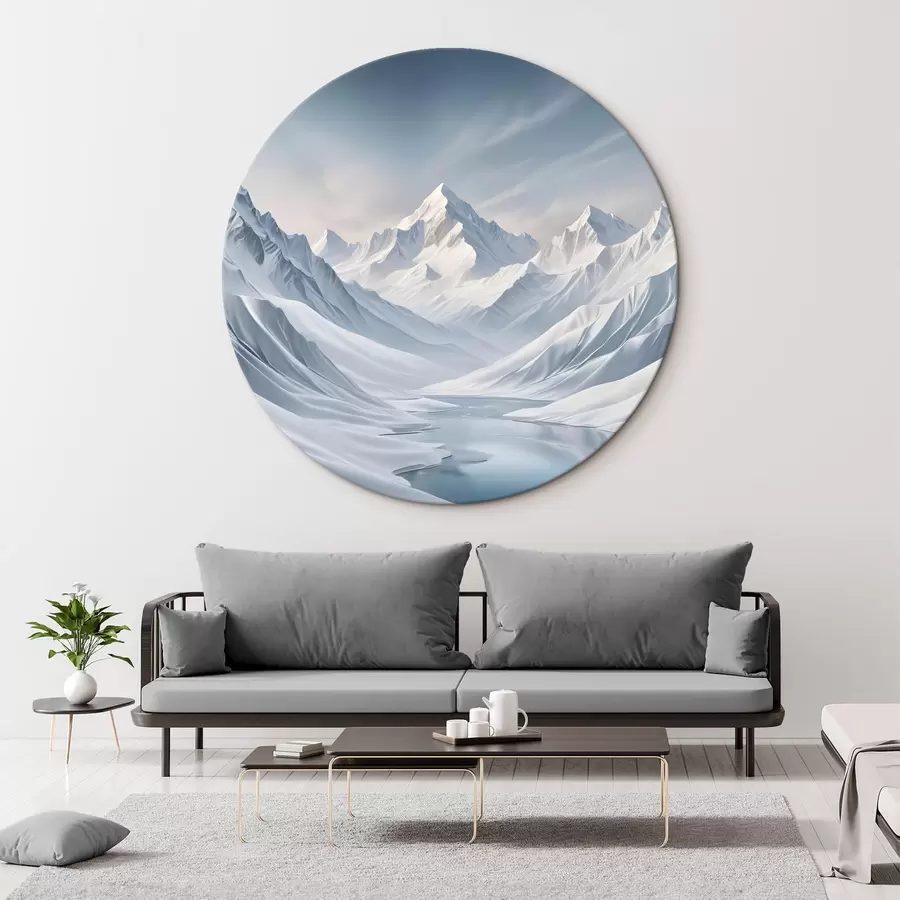 Papier peint photo Montagnes enneigées aux sommets acérés et ciel doux en dégradé passant du bleu pâle au bleu clair r42724