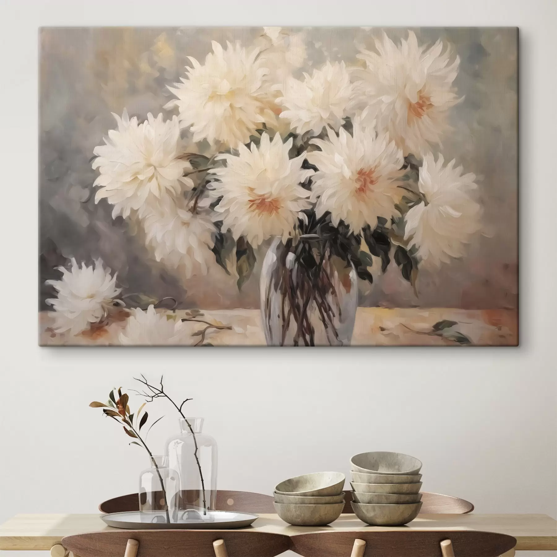 Fotobehang Chrysanten in een vaas imitatie van schilderij s42744