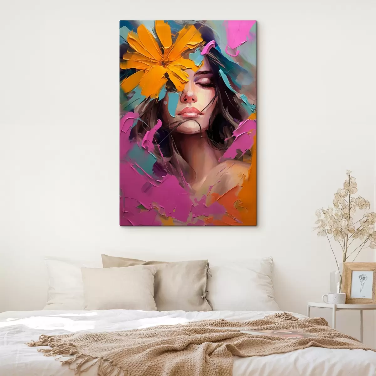  Schilderijen Abstract portret van een meisje met een bloem s42748