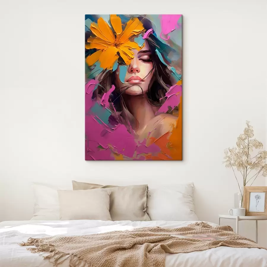  Peintures Portrait abstrait d'une fille avec une fleur s42748