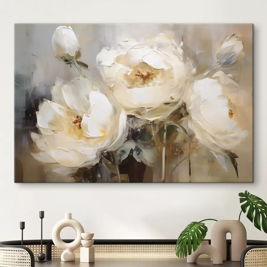  Peintures Peinture imitation pivoines blanches s42752
