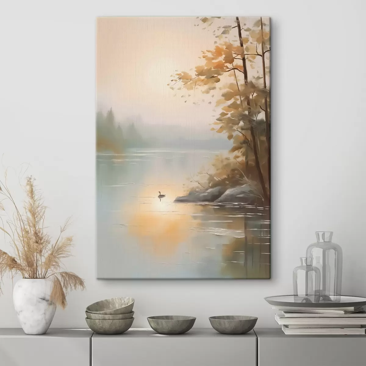  Peintures Arbre au bord de l'étang paysage s42757