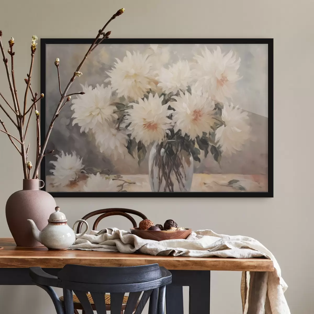 Poster Chrysanten in een vaas imitatie van schilderij f42744