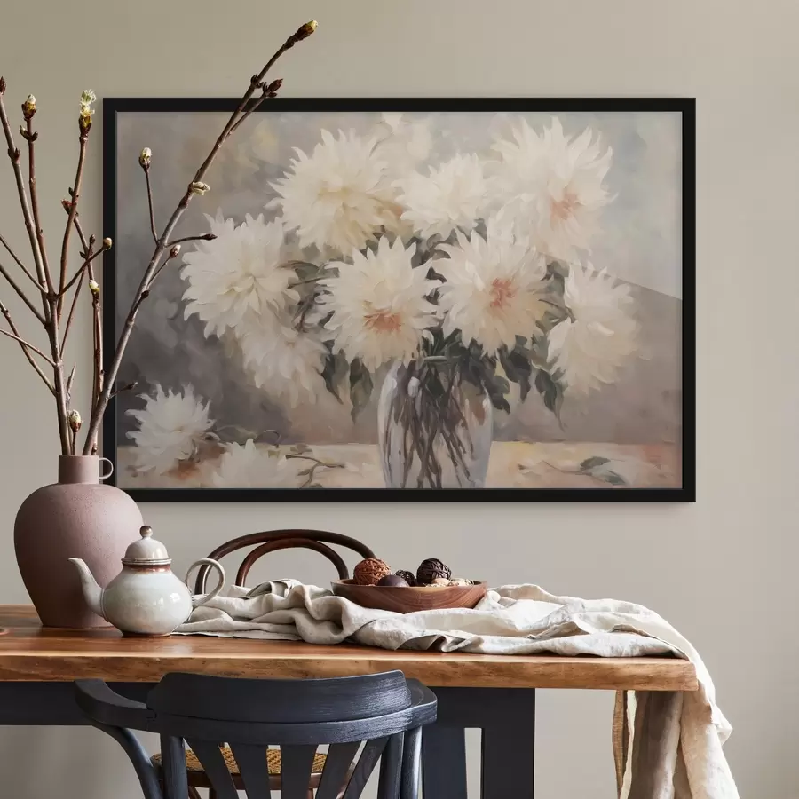 Papier peint photo Chrysanthèmes dans un vase imitation peinture f42744