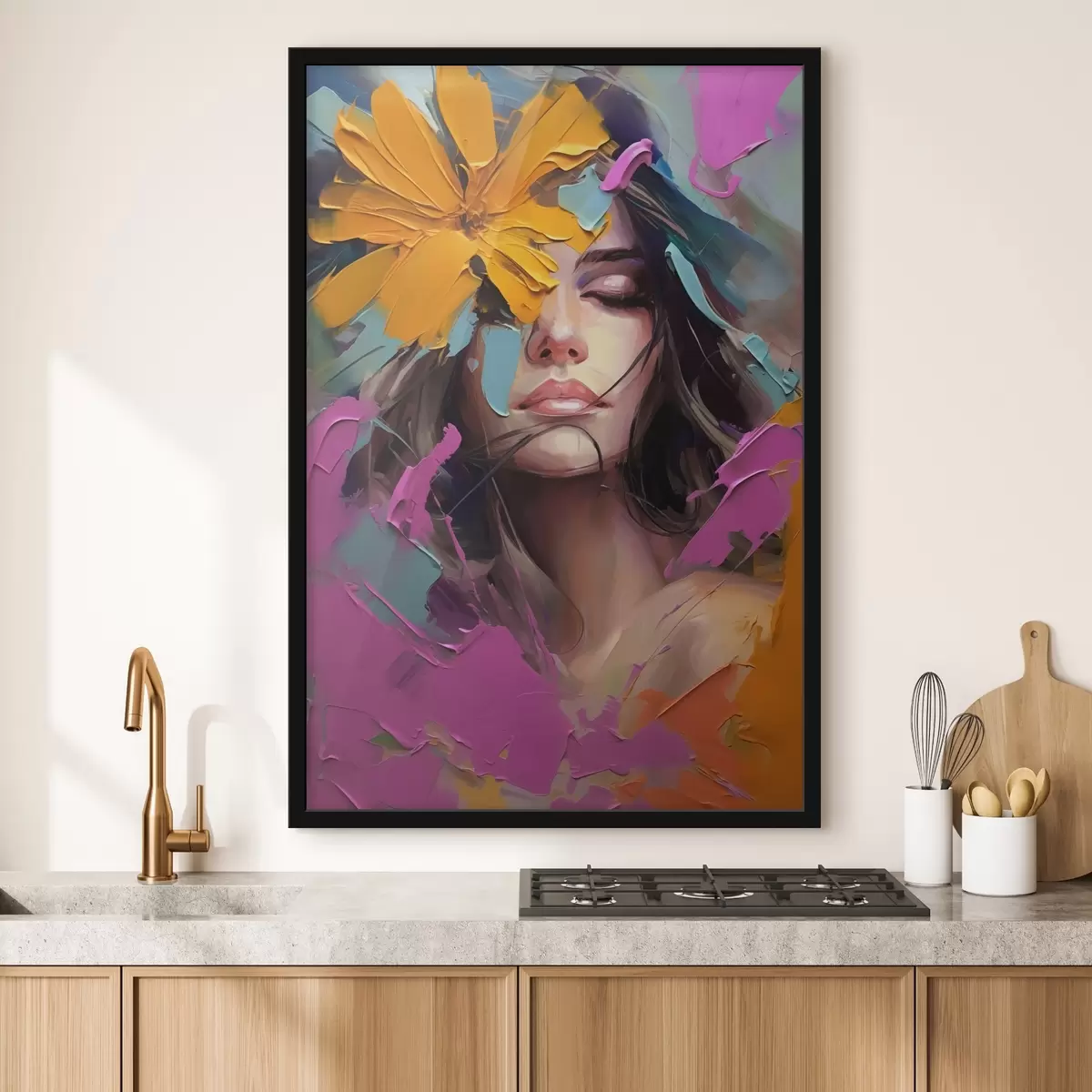 Affiche Portrait abstrait d'une fille avec une fleur f42748
