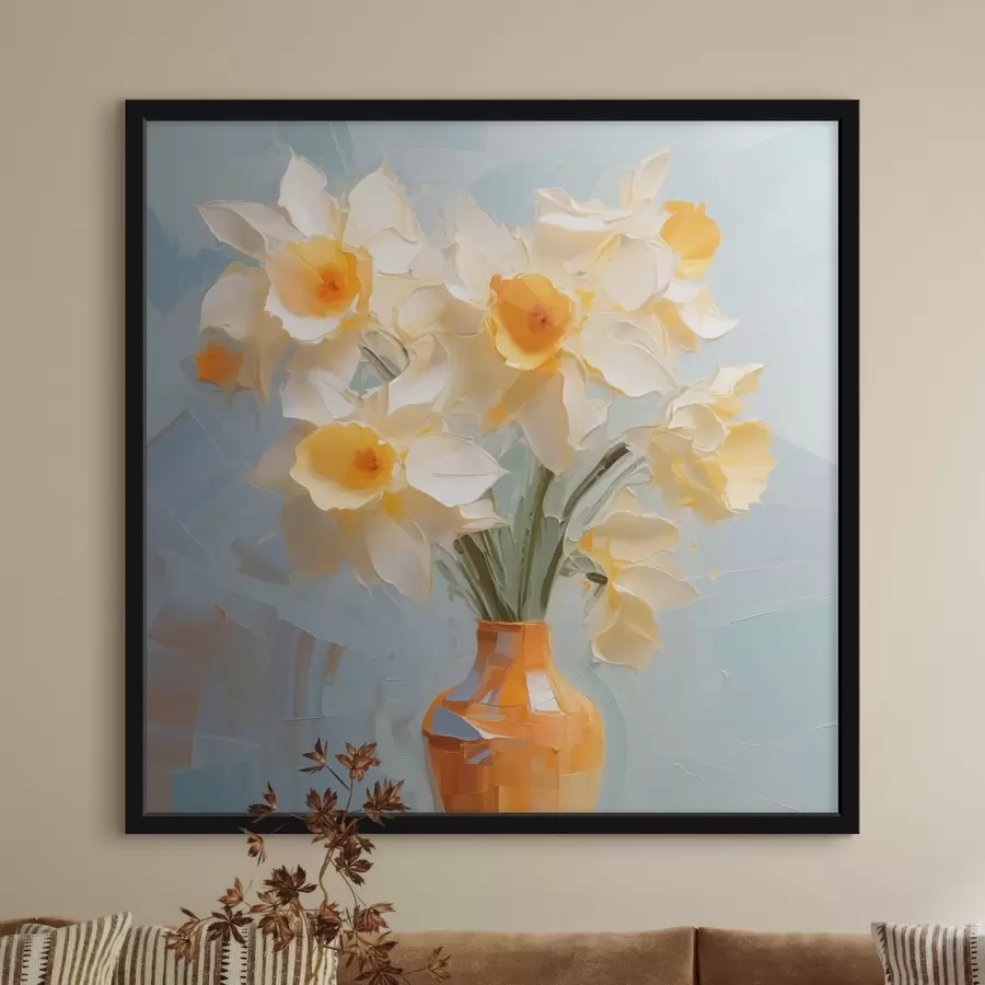 Papier peint photo Bouquet de jonquilles dans un vase imitation peinture f42749
