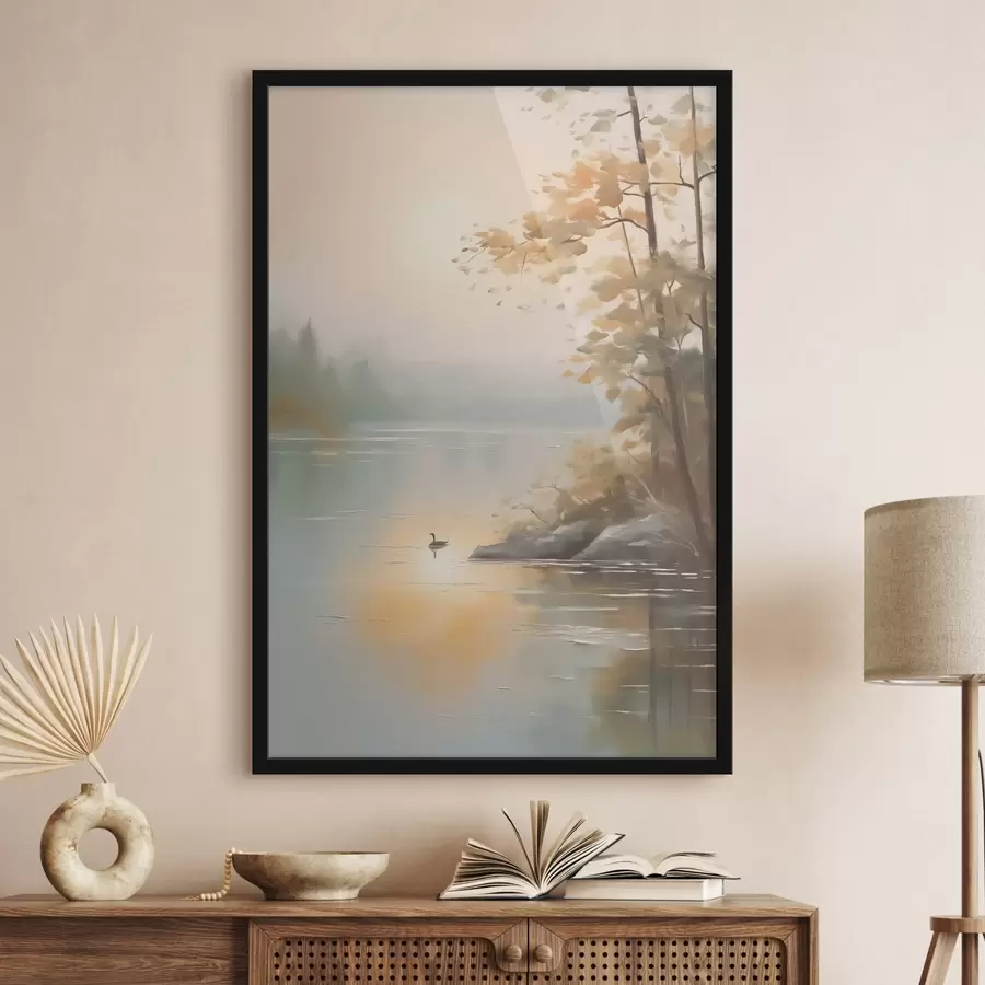 Papier peint photo Arbre au bord de l'étang paysage f42757