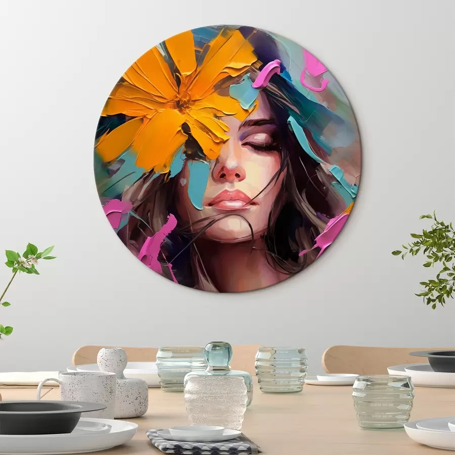  Peintures Portrait abstrait d'une fille avec une fleur r42748