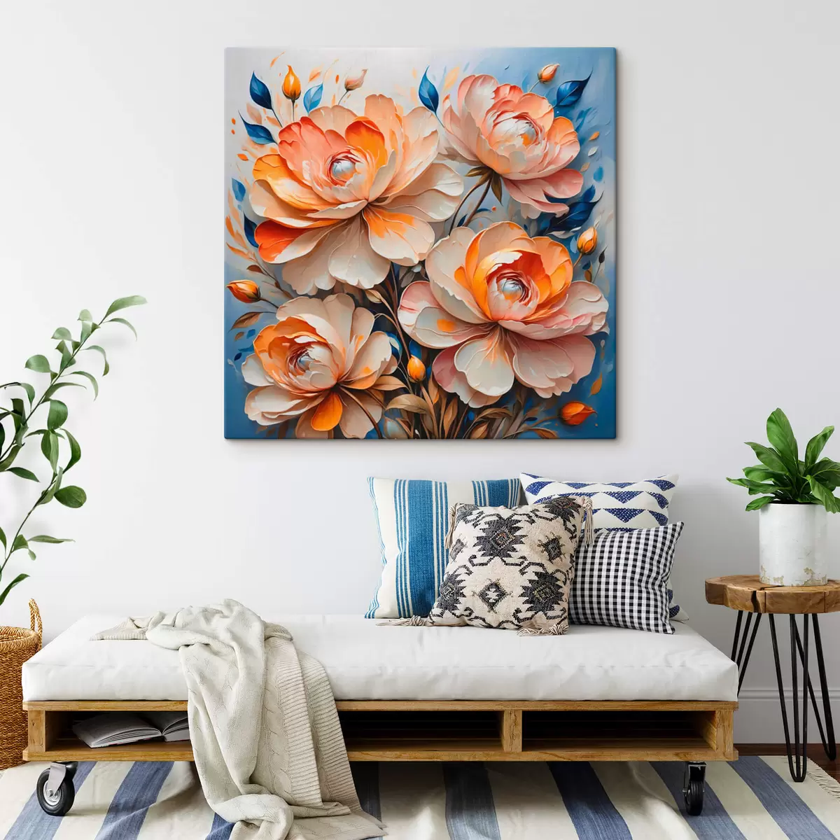  Peintures Fleurs sur fond bleu s42709