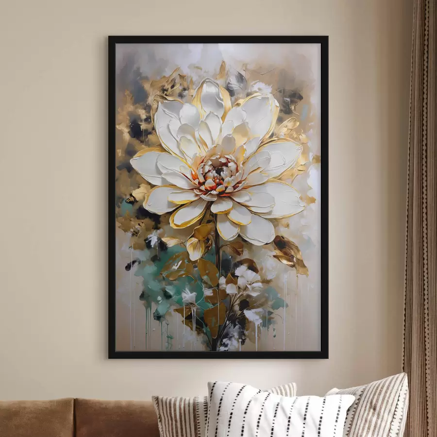 Fotobehang Abstracte bloem met imitatie verfspetters op de achtergrond f42707