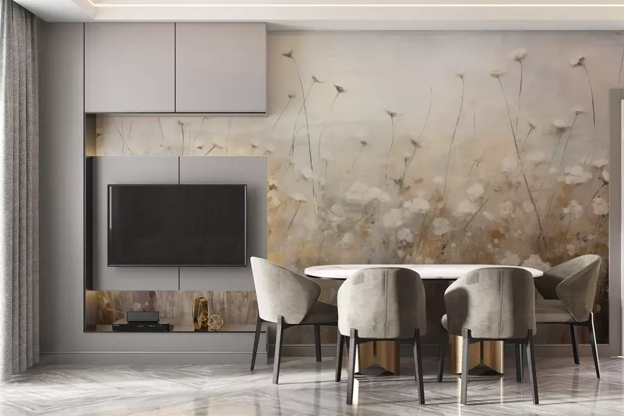 Fotobehang Betonnen muur in bloemen in grungestijl w02972