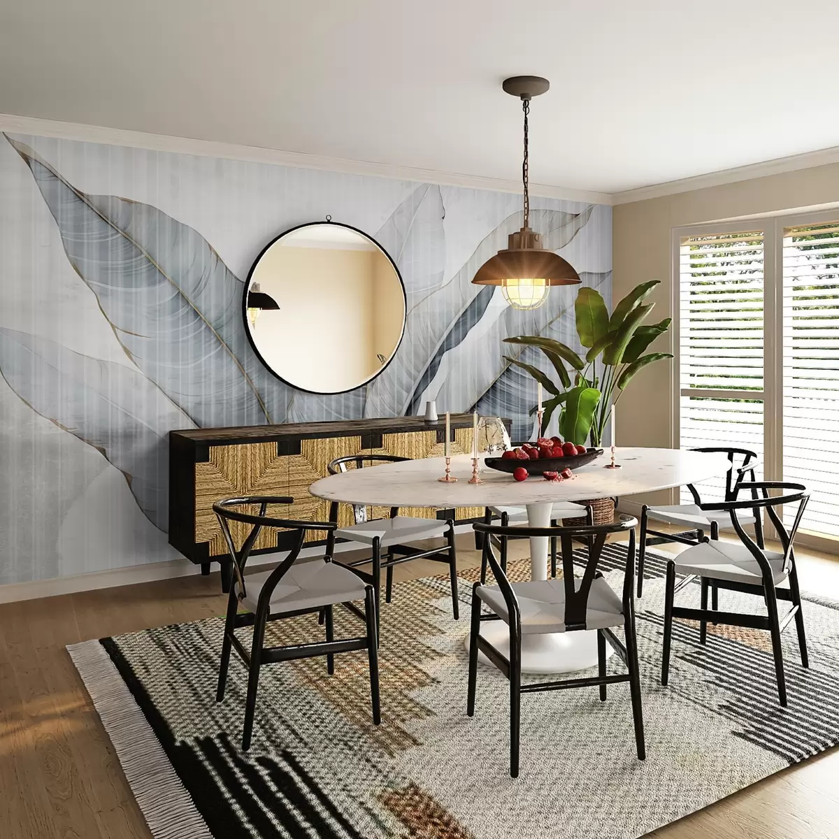 Papier peint photo Grandes feuilles sur le mur w02982