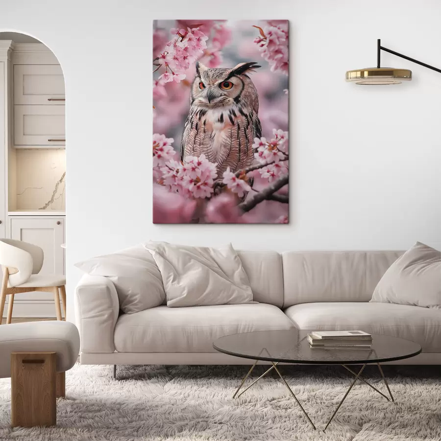  Peintures Belle chouette sur la branche d'un cerisier, nature, réalisme s42784