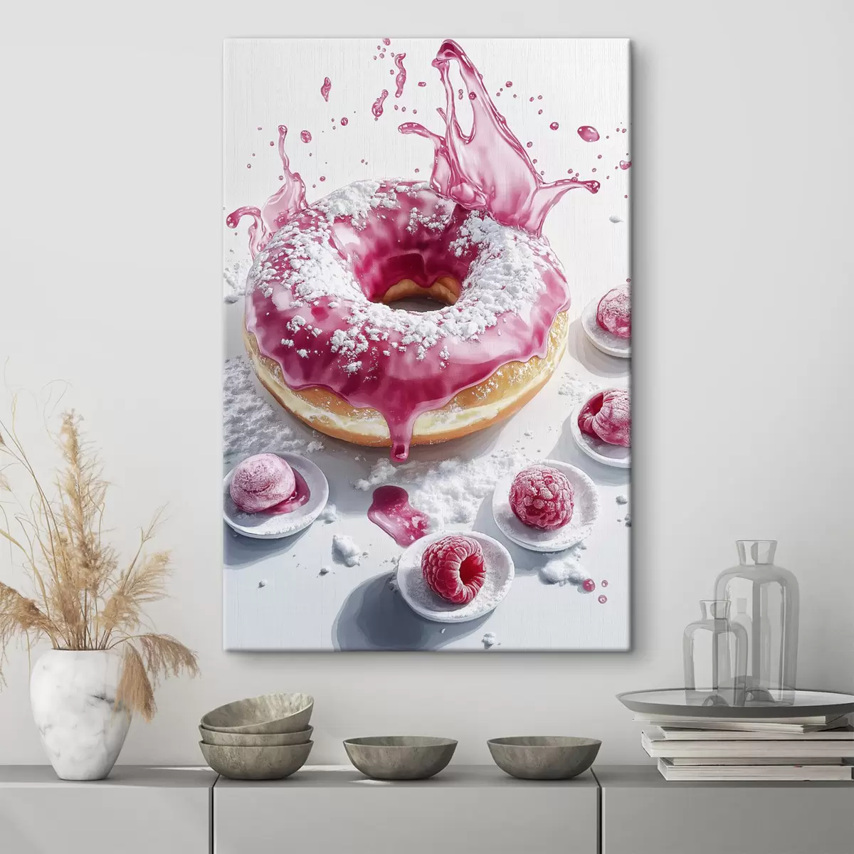  Schilderijen Realistische donat met bessen en roze glazuur s42790