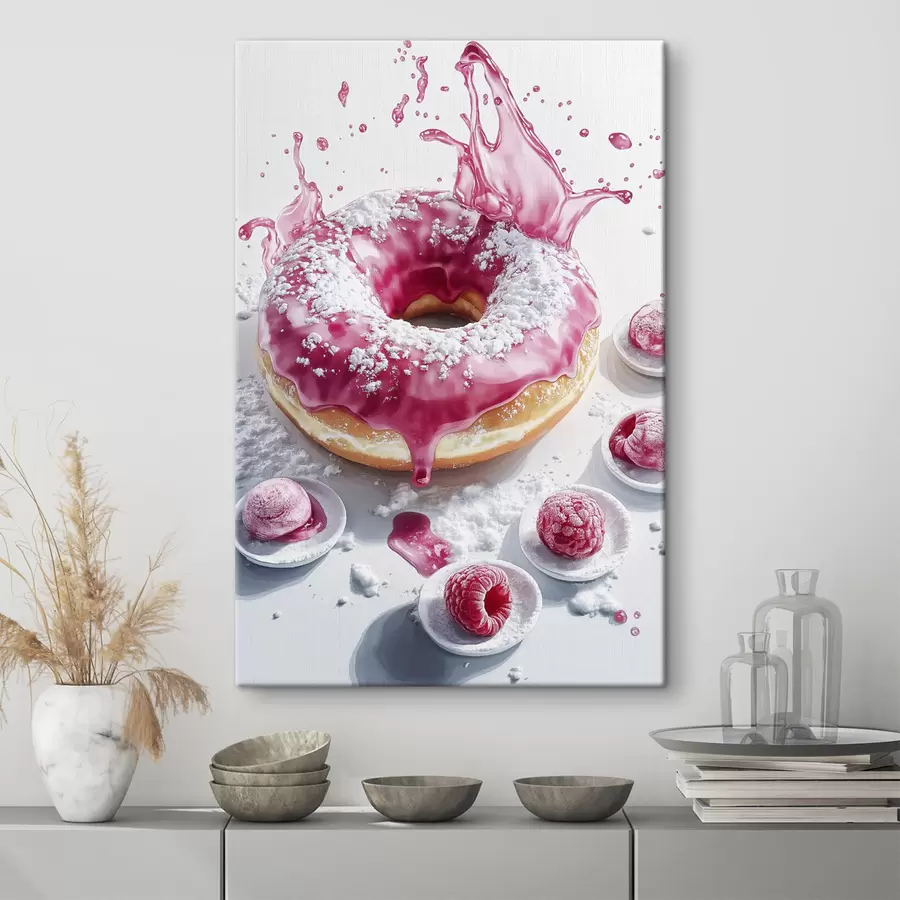  Peintures Donat réaliste avec baies et glaçage rose s42790