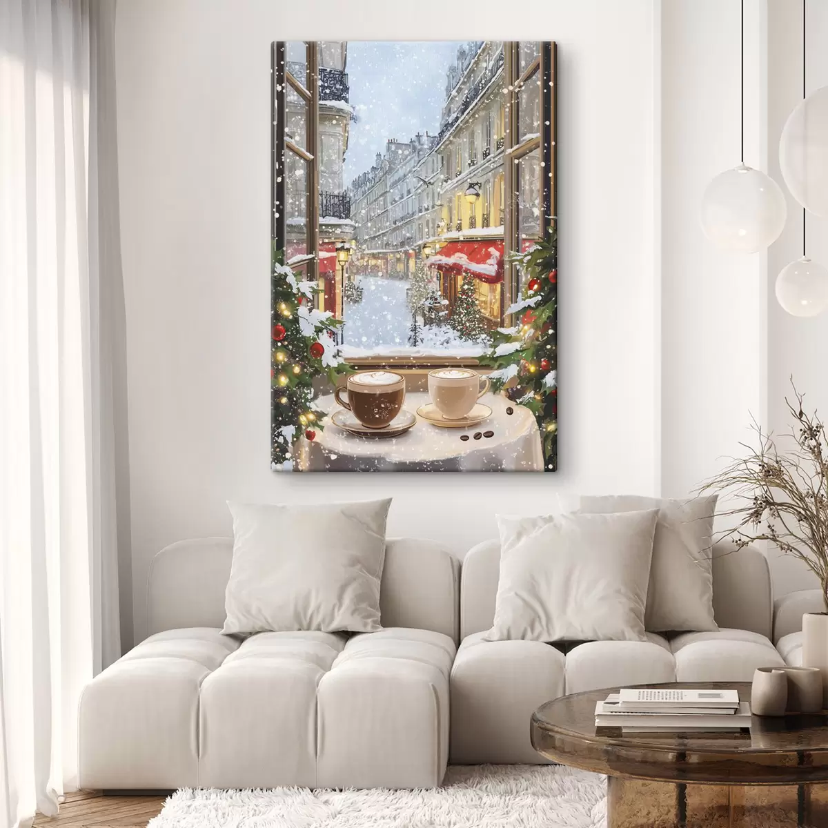  Peintures Café d'hiver confortable, tasses de café, style acrylique, architecture de la vieille ville s42795