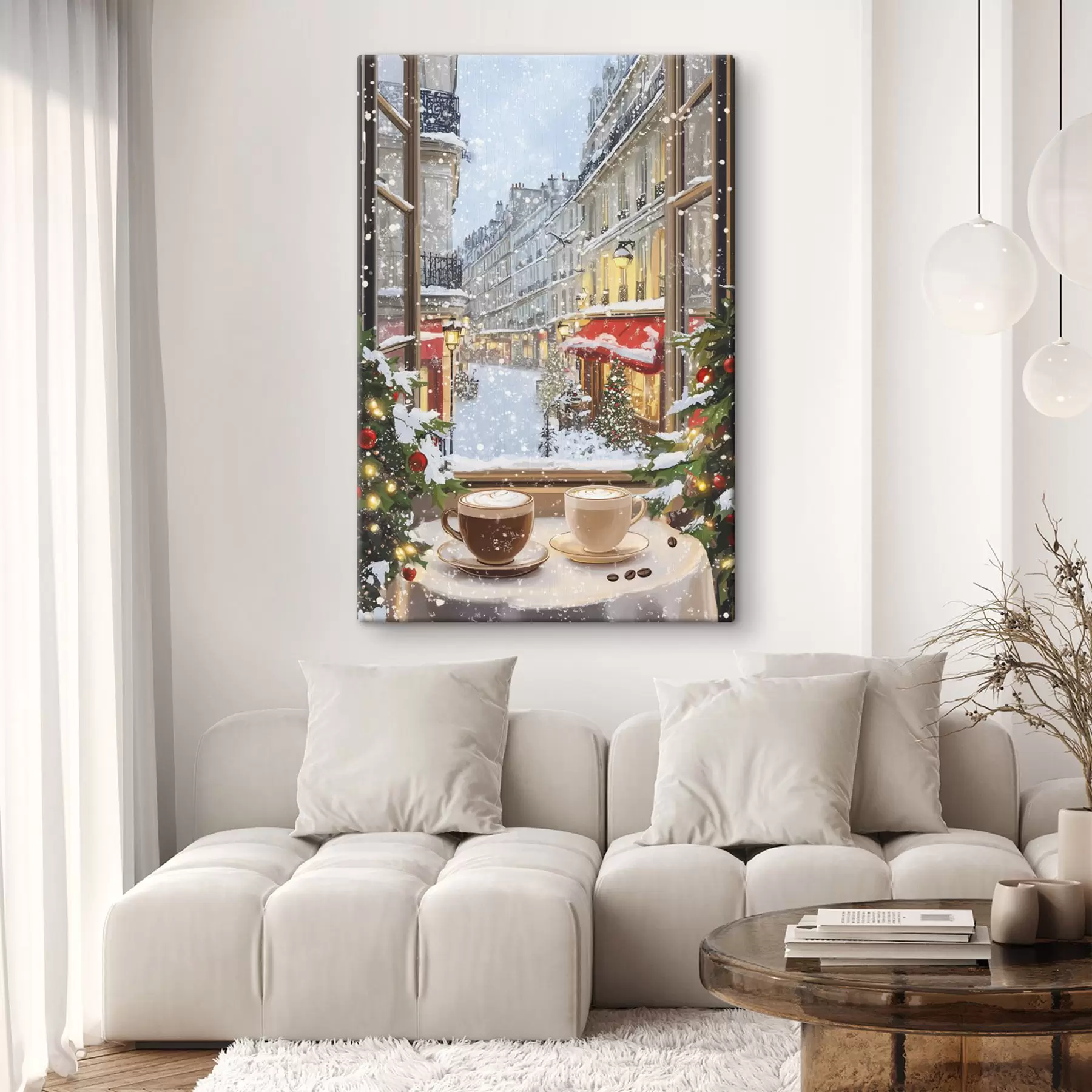  Peintures Café d'hiver confortable, tasses de café, style acrylique, architecture de la vieille ville s42795
