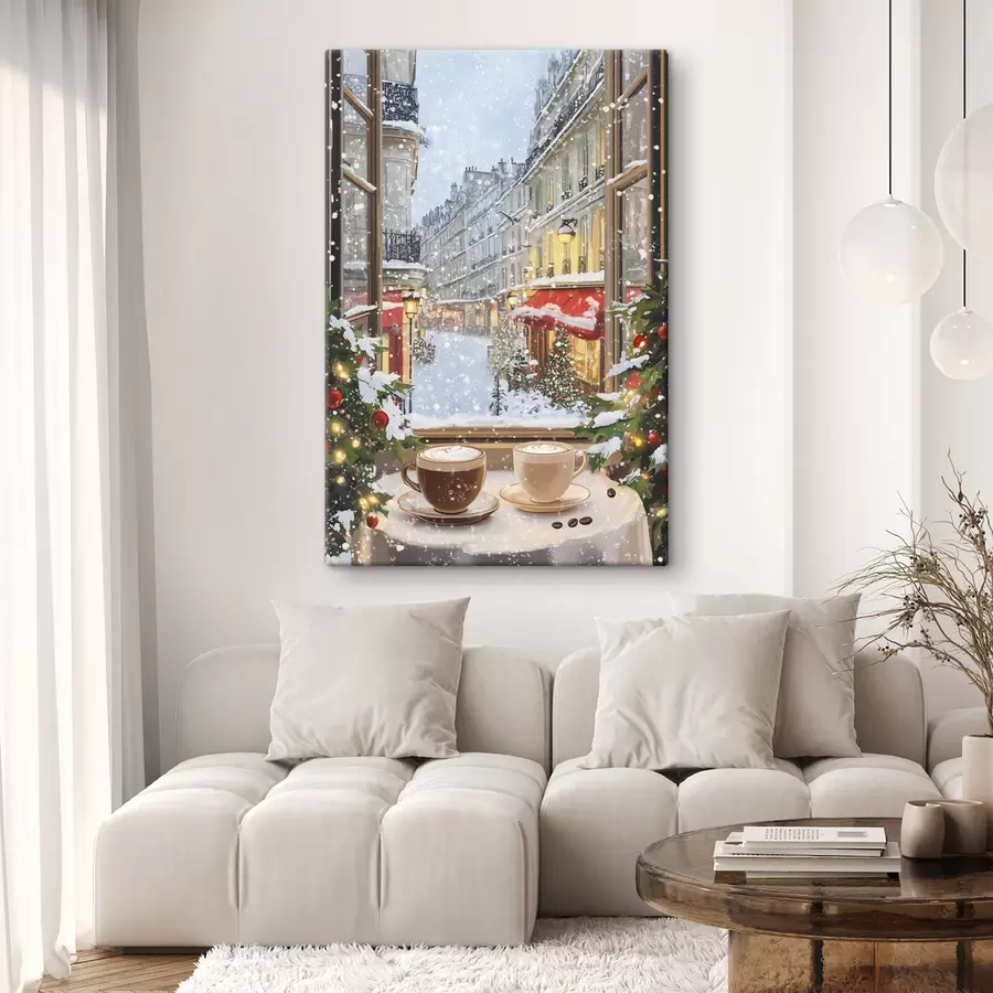  Peintures Café d'hiver confortable, tasses de café, style acrylique, architecture de la vieille ville s42795