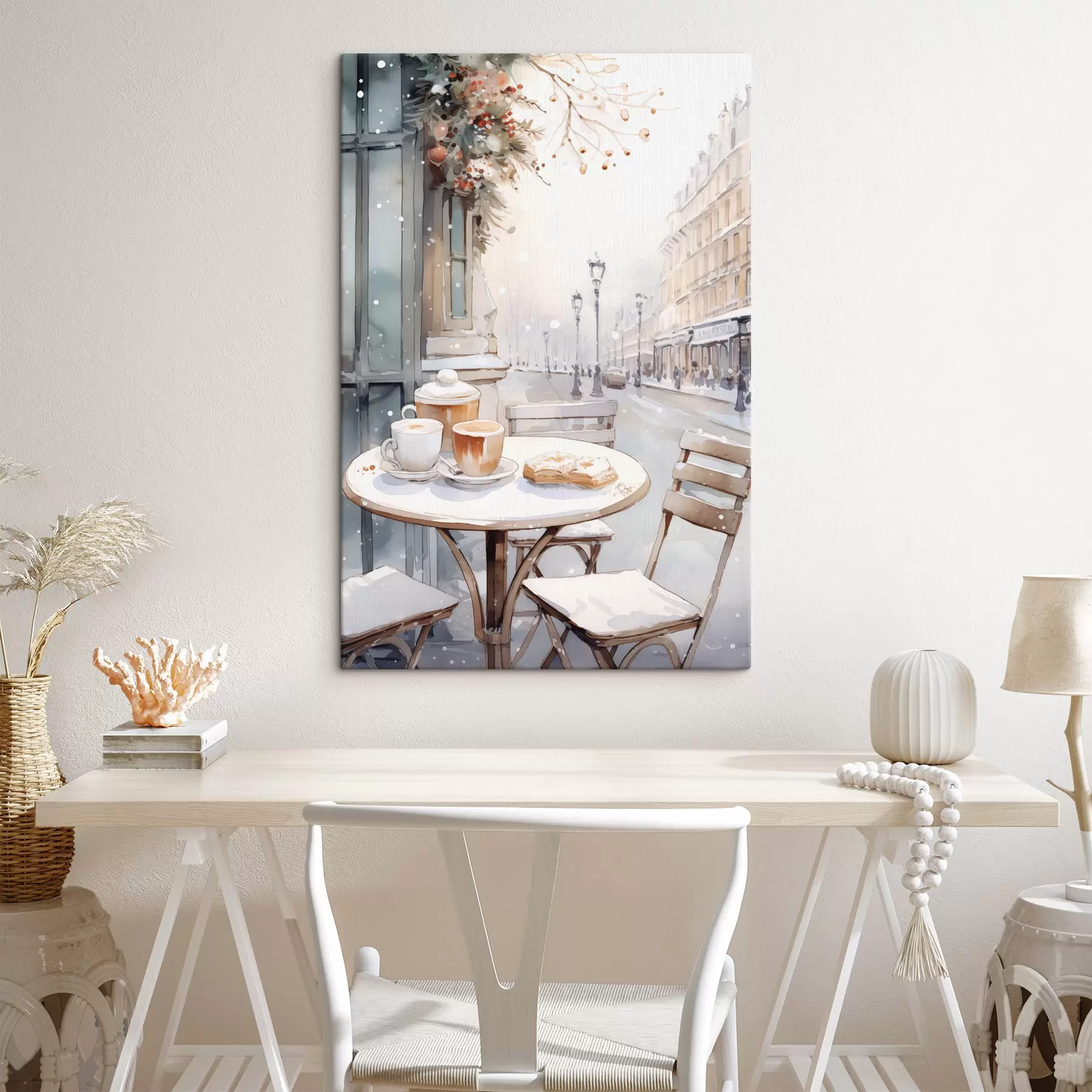 Fotobehang Esthetisch straatcafé, Frankrijk, verse bakkerij, aquarel stijl tekening s42798