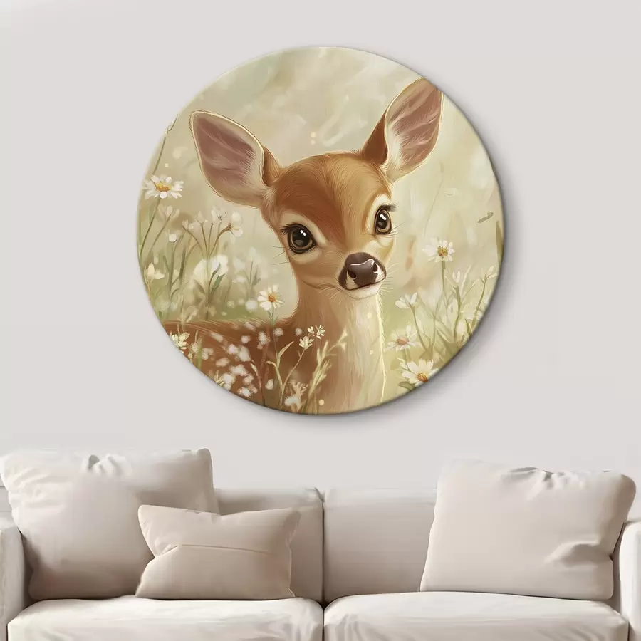  Schilderijen Schattig hertje in de wei met madeliefjesbloemen, olieverf tekening r42780