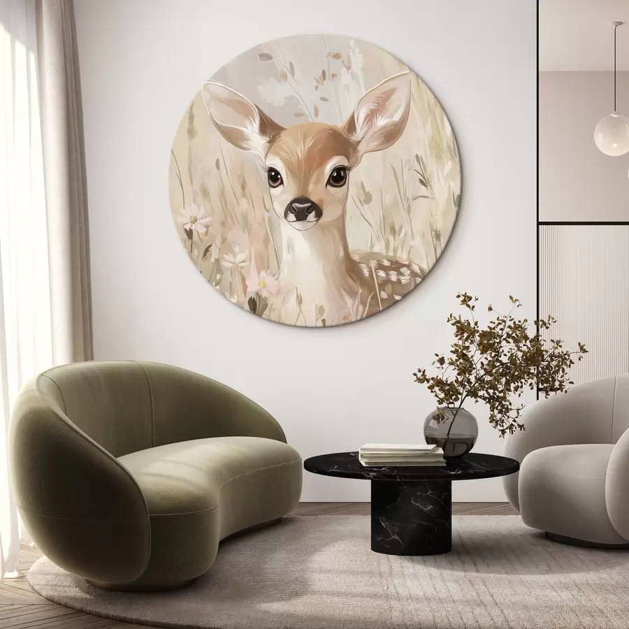  Schilderijen Klein hertje in de zomerweide, tekening in acrylstijl, pastelroze en beige kleuren r42781