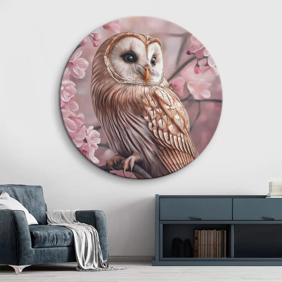  Schilderijen Uil op de kersenboom, roze bloemen, realisme, natuur r42785
