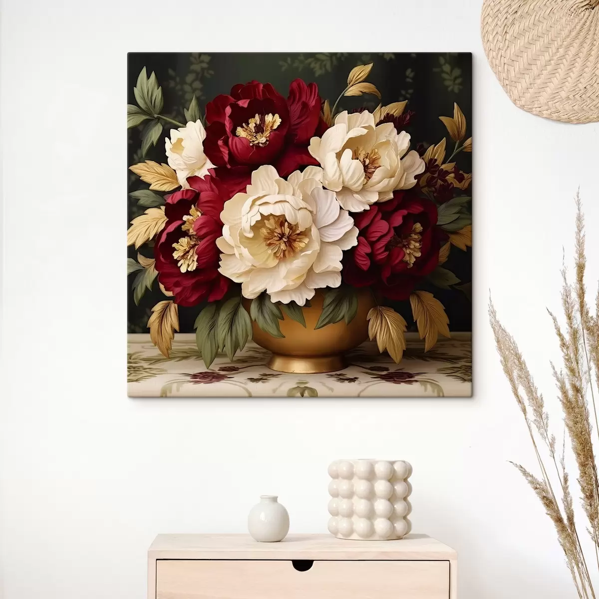  Schilderijen Rode en witte pioenrozen in een vaas s42820