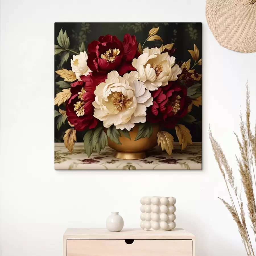  Schilderijen Rode en witte pioenrozen in een vaas s42820